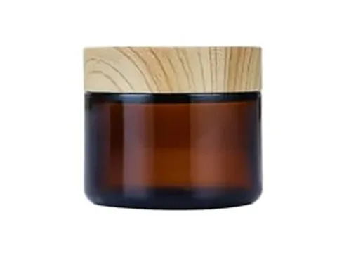 Amber Gass Face Cream Jars with Bamboo Style Lids