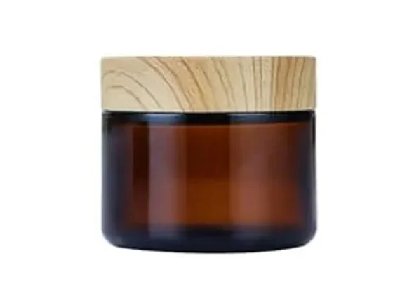 Amber Gass Face Cream Jars with Bamboo Style Lids — main view
