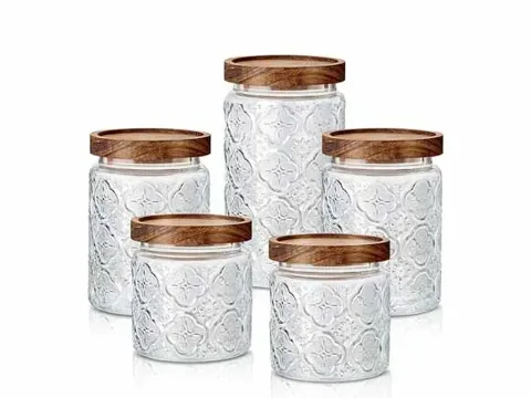 Vintage () () () Glass Round Storage Jars with — view 1
