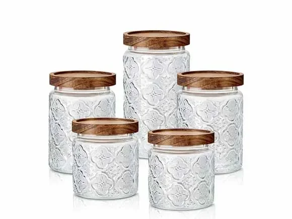 Vintage () () () Glass Round Storage Jars with — main view