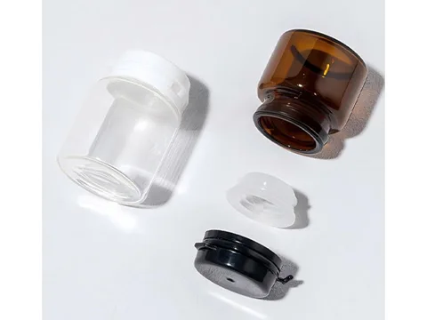Wide Mouth Glass Pill Packer Bottles with Plastic Lids — view 3