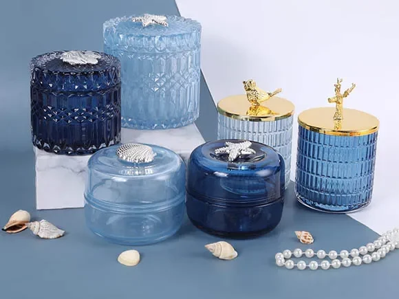 Blue Glass Candle Jars with Lids — main view