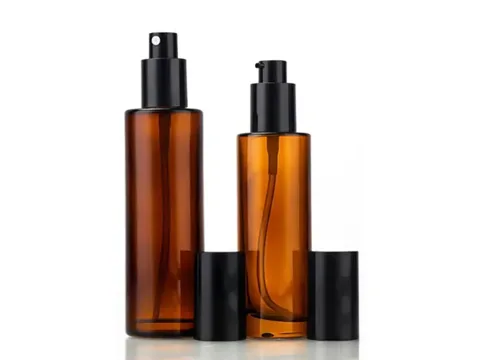 () () () Amber Tall Straight Glass Bottles with — view 2