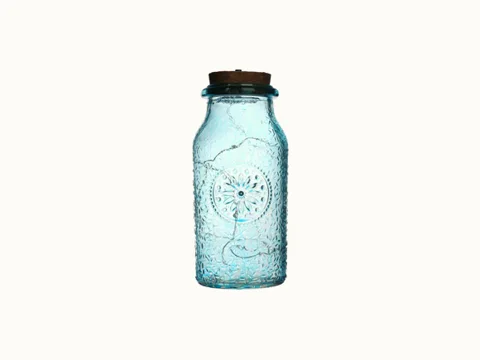 Blue Glass Embossed Decoration Bottle