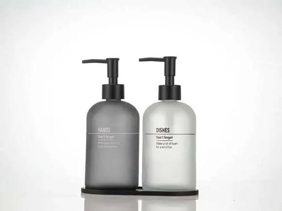 Frosted Glass Hand Sanitizer Soap Bottles With Pump — main view