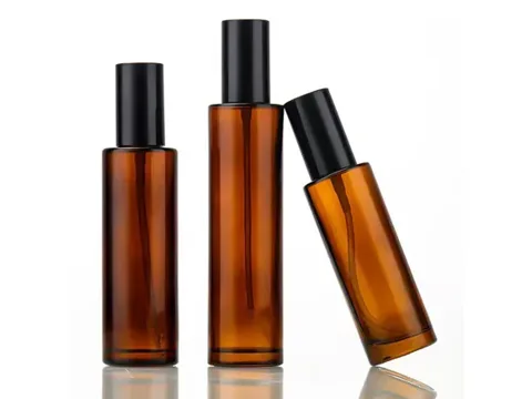 () () () Amber Tall Straight Glass Bottles with