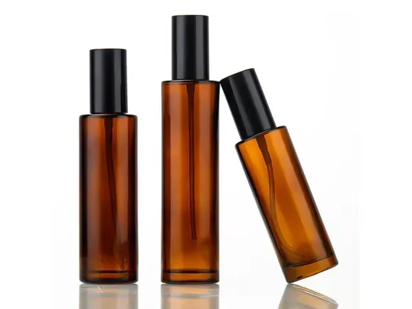 () () () Amber Tall Straight Glass Bottles with — main view