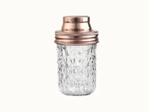 Glass Mason Jar With 70mm Gold Cocktail Shaker Lid