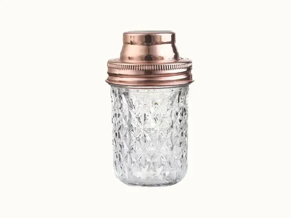 Glass Mason Jar With 70mm Gold Cocktail Shaker Lid — main view
