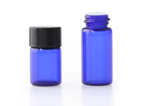 Blue Glass Bottles Essential Oil Containers with Black Caps
