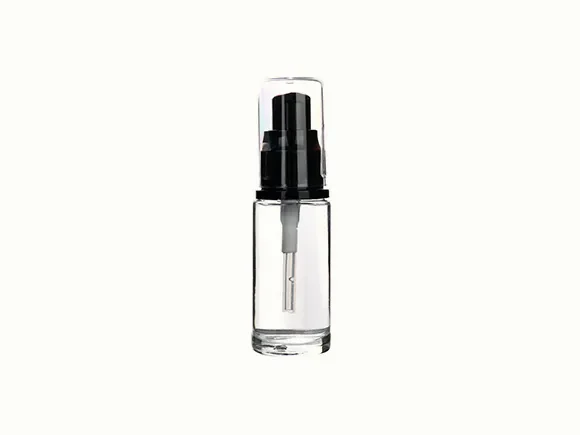 Clear With Pink/Gray/Black Lid Sprayer/Pump Round Glass Lotion Bottles — main view