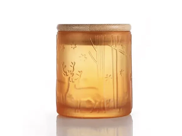 Embossed Glass Candle Holders Jar with Bamboo Lid — main view