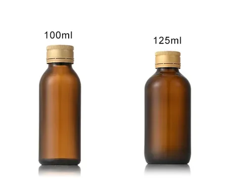 Straight Amber Glass Liquid Medicine Bottle with Lids — view 3