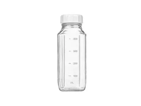 Square Tall Pint Glass Milk Bottles with Plastic Lids