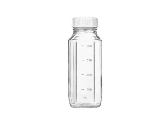 Square Tall Pint Glass Milk Bottles with Plastic Lids — main view