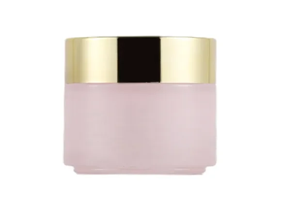 Rose Pink Glass Cream Jars with Gold Lids — main view