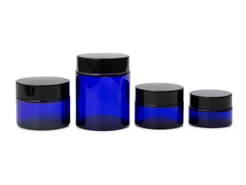 () Cobalt Blue Glass Cosmetic Jars with Lids