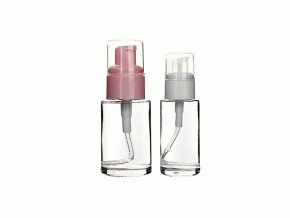 Clear With Pink/Gray/Black Lids Sprayer/Pump Round Glass Lotion Bottles — main view