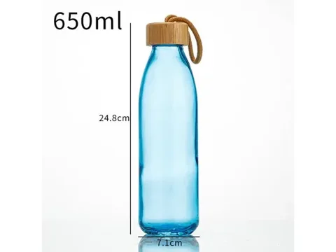 Reusable Clear Blue Glass Sport Water Bottle With Lids — view 4
