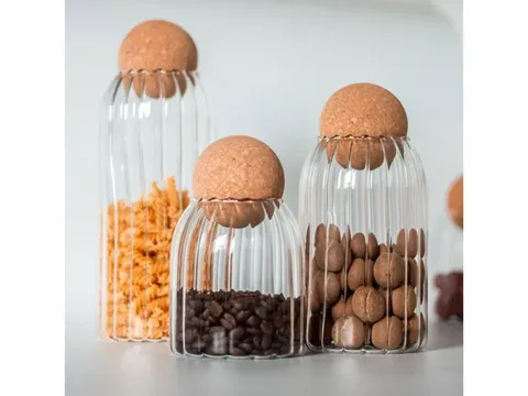 Glass Storage Jar Borosilicate Glass with Ball Shape Cork — view 2