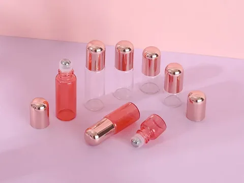 Pink Clear Glass Roll On Bottles — view 2