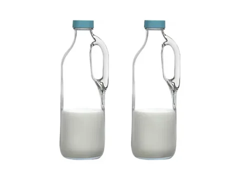 Clear Glass Milk Bottles with Handle and Lid