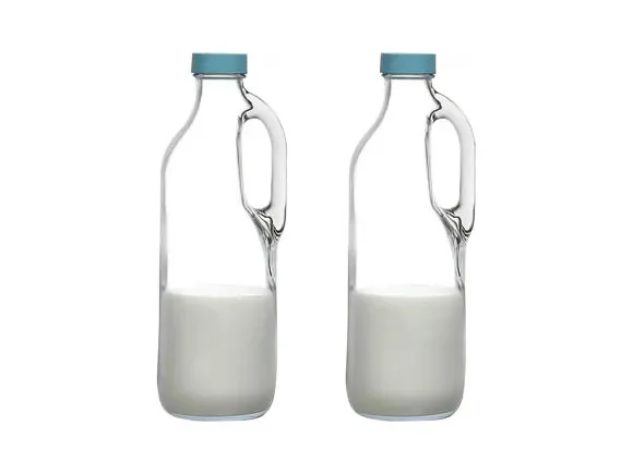 Clear Glass Milk Bottles with Handle and Lid — main view