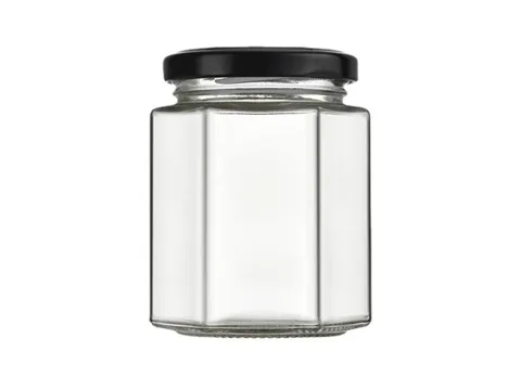 Hexagon Glass Honey Jar with Black Lid