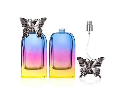 Gradient Color Glass Perfume Spray Bottles With Butterfly Caps — view 1