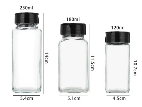Square Glass Spice Jars with Black Lids — view 2