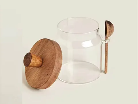 Glass Body Butter Jar Bath Sault with Wooden Lid — view 2