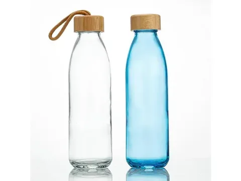 Reusable Clear Blue Glass Sport Water Bottle With Lids — view 2