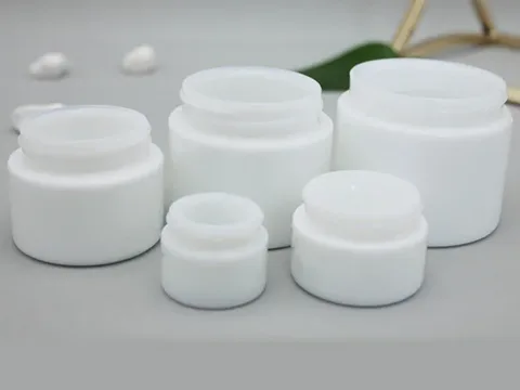 White Glass Cream Container with Lids — view 2