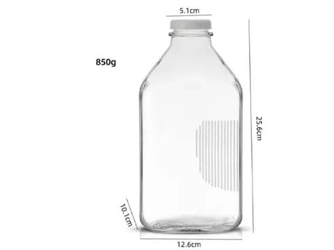 () Clear Frosted Square Almond Milk Jug Glass Bottle — view 2