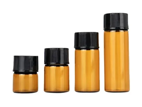 Amber Essential Oil Glass Bottles with Black Caps
