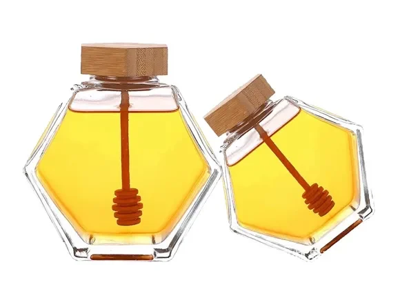Hexagon Glass Honey Jars with Stick — main view