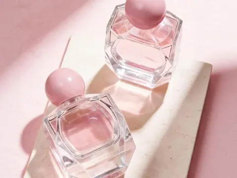 Glass Cologne Perfume Bottles with Pink Lids — view 2