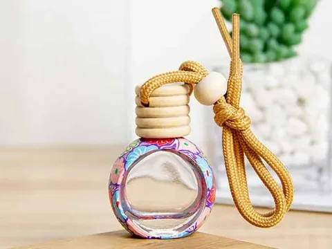 Floral Art Printed Hanging Car Perfume Bottle