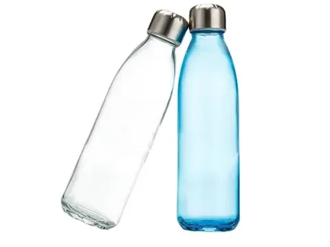 Reusable Clear Blue Glass Sport Water Bottle With Lids — view 3