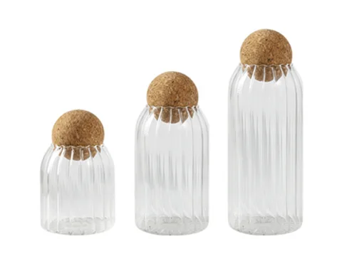 Glass Storage Jar Borosilicate Glass with Ball Shape Cork
