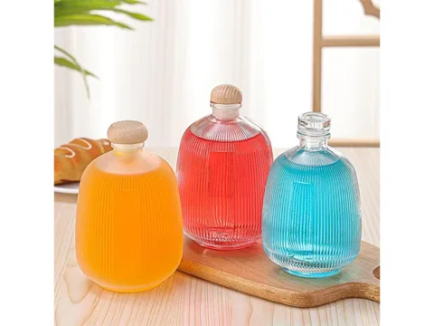 Striped Glass Round Liquor Bottle — view 2