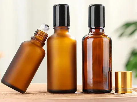 Amber Glass Roller Bottles With Lids — view 3