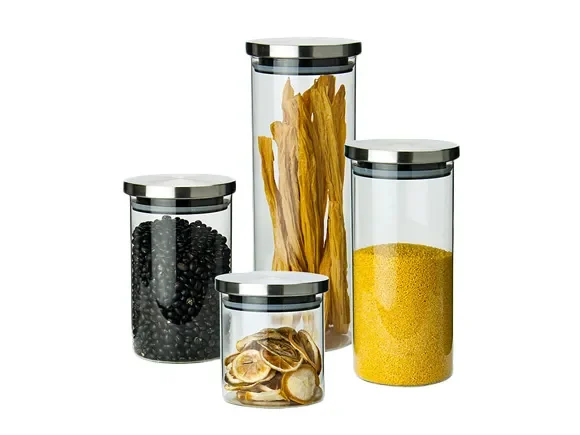 Round High Borosilicate Glass Canisters Stainless Steel Lids — main view