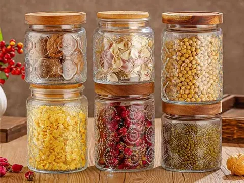 Vintage () () () Glass Round Storage Jars with — view 2
