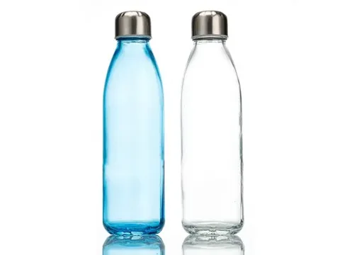 Reusable Clear Blue Glass Sport Water Bottle With Lids — view 1