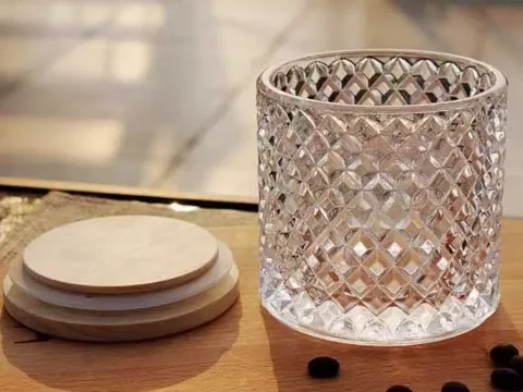 Round Embossed Glass Candle Jars With Wooden Lids — view 3