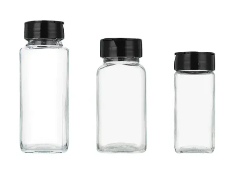Square Glass Spice Jars with Black Lids