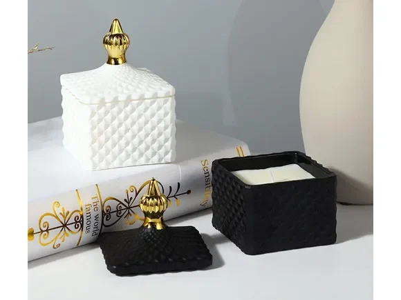 ×11.3cm 10×14.5cm Black White Square Candle Jars With Lids — main view