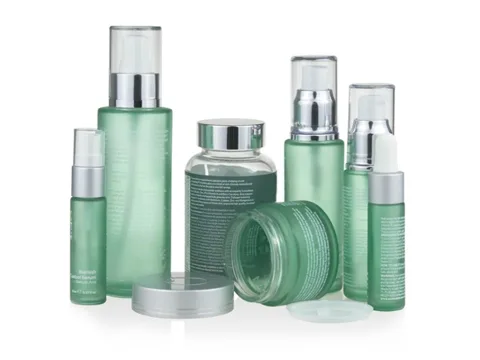 Light Green Glass Cream Jar and Lotion Bottle Set — view 1