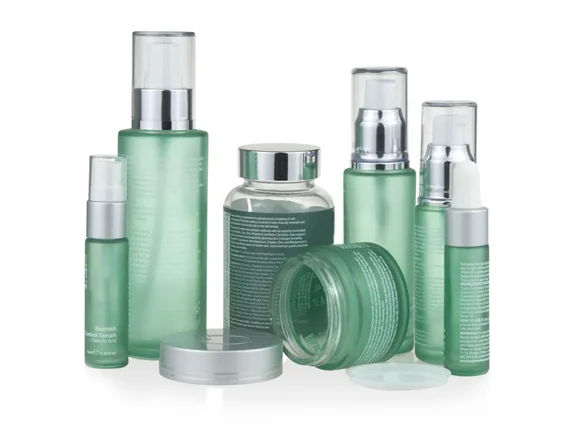 Light Green Glass Cream Jar and Lotion Bottle Set — main view